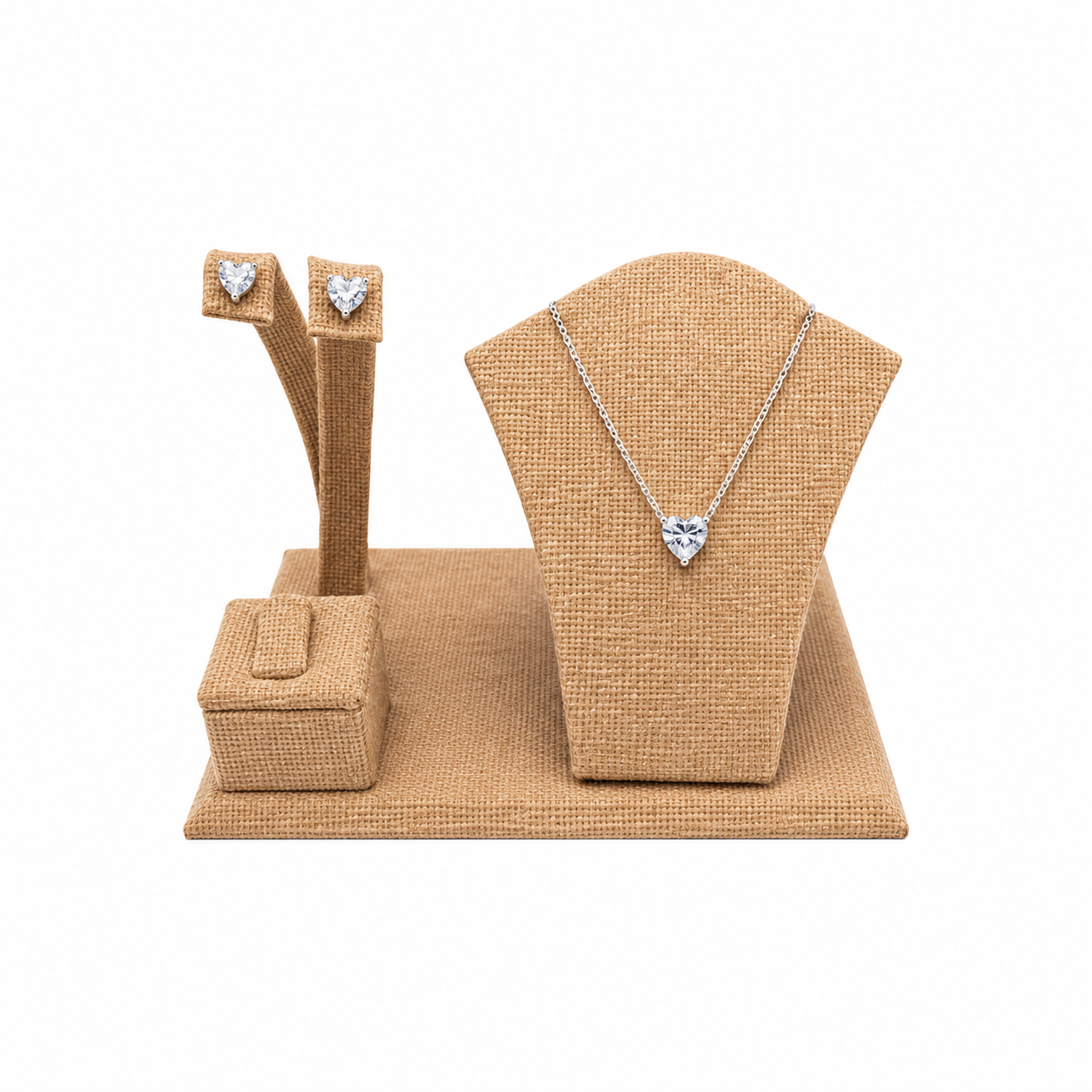 Conjunto Colar e Brincos Coração branco em Prata 925